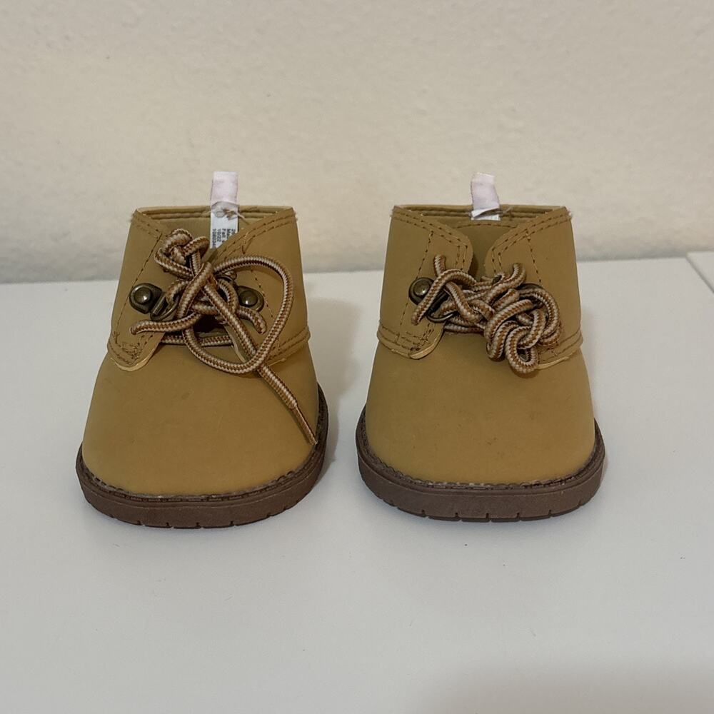 Build-A-Bear BAB Brown Tan Faux Leather Suede Lace Up Hiking Boots Shoes Doll